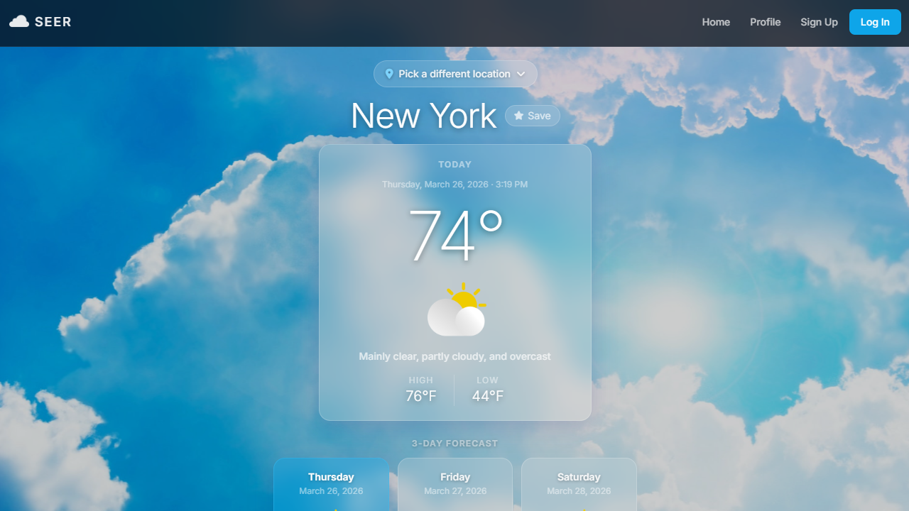 Seer Weather application screenshot
